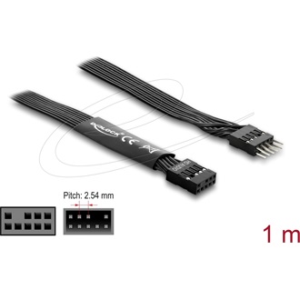 Delock HD Audio lapos kábel, alaplapi hosszabbító kábel, 9 tűs tűsoros csatlakozó-9 tűs csatlakozóaljzat, 1 m, fekete