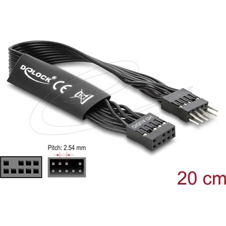 Delock HD Audio lapos kábel, alaplapi hosszabbító kábel, 9 tűs tűsoros csatlakozó-9 tűs csatlakozóaljzat, 20 cm, fekete