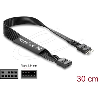 Delock HD Audio lapos kábel, alaplapi hosszabbító kábel, 9 tűs tűsoros csatlakozó-9 tűs csatlakozóaljzat, 30 cm, fekete