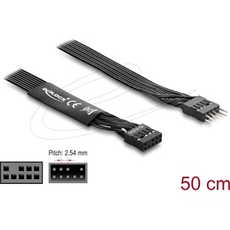Delock HD Audio lapos kábel, alaplapi hosszabbító kábel, 9 tűs tűsoros csatlakozó-9 tűs csatlakozóaljzat, 50 cm, fekete
