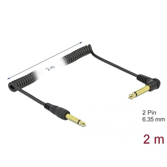 Delock Jack 6,3mm -> Jack 6,3mm M/M audio kábel 2m fekete Coiled 