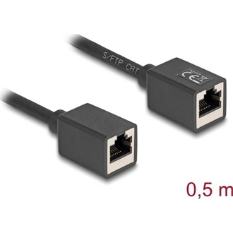 Delock Hálózat bővítő kábel RJ45 anya - RJ45 anya Cat.6A S/FTP 0,5 m fekete