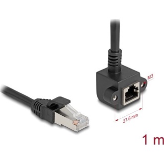 Delock Hálózat bővítő kábel RJ45 apa - RJ45 anya 90 -ban hajlított, Cat.6 F/UTP, 1 m, fekete