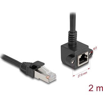 Delock Hálózat bővítő kábel RJ45 apa - RJ45 anya 90 -ban hajlított, Cat.6 F/UTP, 2 m, fekete