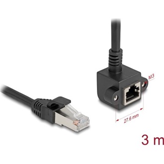 Delock Hálózat bővítő kábel RJ45 apa - RJ45 anya 90 -ban hajlított, Cat.6 F/UTP, 3 m, fekete