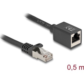 Delock Hálózat bővítő kábel RJ45 apa - RJ45 anya Cat.6A S/FTP 0,5 m fekete