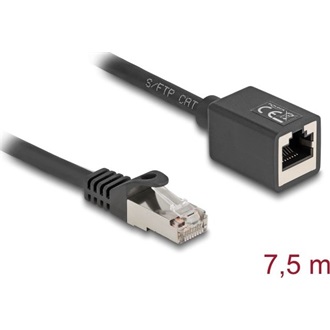 Delock Hálózat bővítő kábel RJ45 apa - RJ45 anya Cat.6A S/FTP 7,5 m fekete