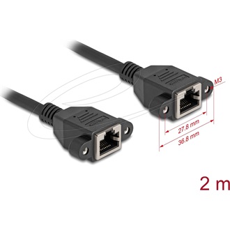Delock Hálózat bővítő kábel S/FTP RJ45 anya - RJ45 anya Cat.6A, 2 m fekete