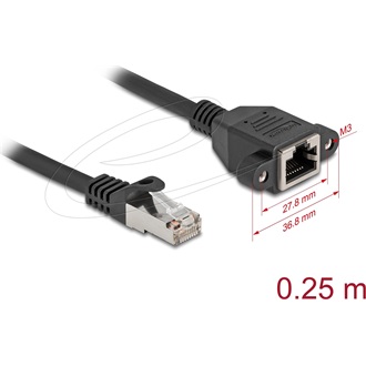 Delock Hálózat bővítő kábel S/FTP RJ45 apa - RJ45 anya Cat.6A, 0,25 m fekete
