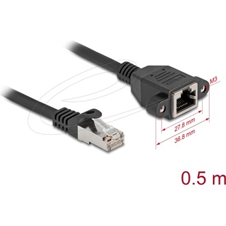 Delock Hálózat bővítő kábel S/FTP RJ45 apa - RJ45 anya Cat.6A, 0,5 m fekete