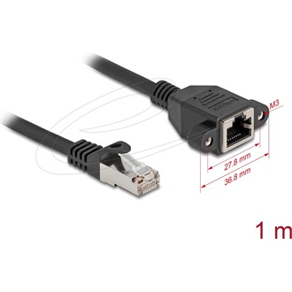 Delock Hálózat bővítő kábel S/FTP RJ45 apa - RJ45 anya Cat.6A, 1 m fekete
