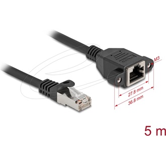 Delock Hálózat bővítő kábel S/FTP RJ45 apa - RJ45 anya Cat.6A, 5 m fekete