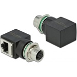 Delock M12 8pin A-code -> RJ45 CAT6A UTP F/F adapter fekete IP67