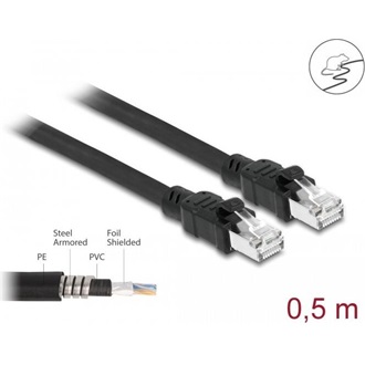 Delock RJ45 CAT6A F/UTP -> RJ45 CAT6A F/UTP M/M adatkábel 0.5m fekete