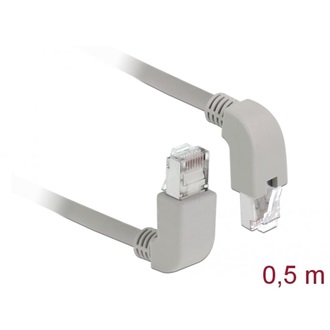 Delock RJ45 CAT6A S/FTP -> RJ45 CAT6A S/FTP M/M adatkábel 0.5m szürke 90° fel/le