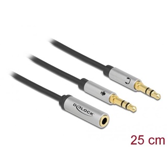 Delock 2db Jack stereo 3,5mm (3pin) -> Jack stereo 3,5mm (4pin) M/F adapter 0.25m fekete