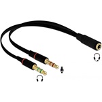 Delock 2db Jack stereo 3,5mm (3pin) -> Jack stereo 3,5mm (4pin) M/F adapter 0.2m fekete