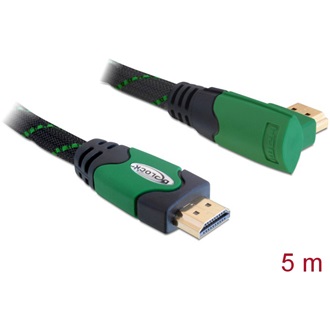 Delock HDMI 1.4 M/M video jelkábel 5m fekete egyenes/90° jobb
