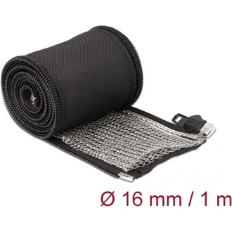 Delock Hőellenálló EMI Shielding fonott borítás zipzárral, 1 m x 16 mm méretű, fekete
