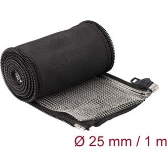 Delock Hőellenálló EMI Shielding fonott borítás zipzárral, 1 m x 25 mm méretű, fekete