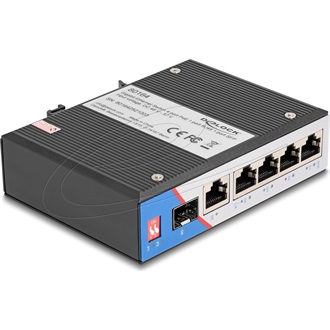 Delock Ipari Gigabit Ethernet Elosztó 4 port PoE 1 port RJ45 1 port SFP DIN sínhez