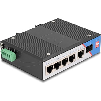 Delock Ipari Gigabit Ethernet Elosztó 4 port PoE 1 port RJ45 1 port SFP DIN sínhez