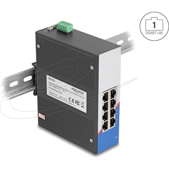 Delock Ipari Gigabit Ethernet Elosztó 8 port RJ45 DIN sínhez