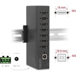 Delock Ipari Hub 7 x USB 2.0 A-típusú 15 kV ESD védelemmel és DIN sín beépítéssel