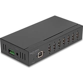 Delock Ipari Hub 7 x USB 2.0 A-típusú 15 kV ESD védelemmel és DIN sín beépítéssel