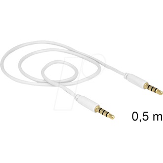 Delock Jack stereo 3,5mm (4pin) M/M audió kábel 0.5m fehér