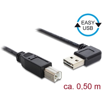 Delock Easy-USB A -> USB-B 2.0 M/M adatkábel 0.5m fekete 90°/egyenes