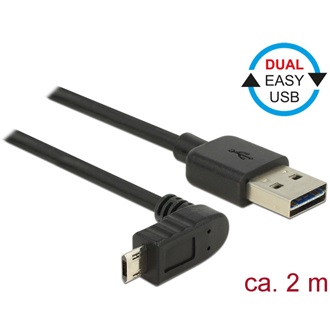 Delock Easy-USB A -> EasyUSB micro-B M/M adatkábel 2m fekete egyenes/90°