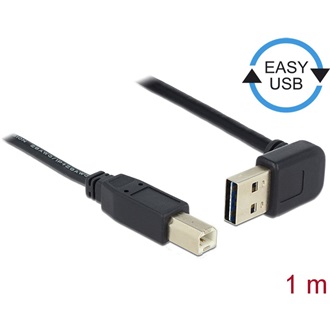 Delock Easy-USB A -> USB-B 2.0 M/M adatkábel 1m fekete 90°/egyenes