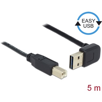 Delock Easy-USB A -> USB-B 2.0 M/M adatkábel 5m fekete 90°/egyenes