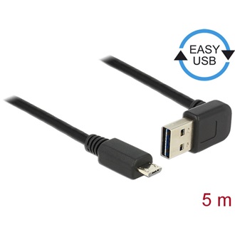 Delock Easy-USB A -> USB-B 2.0 micro M/M adatkábel 5m fekete 90°/egyenes