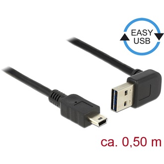 Delock Easy-USB A -> USB-B 2.0 mini M/M adatkábel 0.5m fekete 90°/egyenes