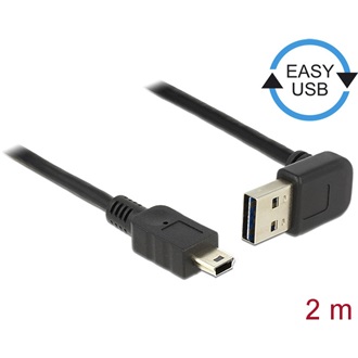 Delock Easy-USB A -> USB-B 2.0 mini M/M adatkábel 2m fekete 90°/egyenes