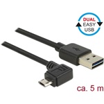 Delock Easy-USB A -> EasyUSB micro-B M/M adatkábel 5m fekete egyenes/90°bal/jobb
