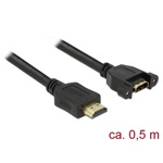 Delock HDMI M/F video jelkábel 0.5m fekete panel-mount 