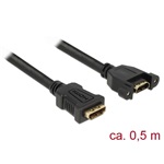 Delock HDMI M/F video jelkábel 0.5m fekete panel-mount