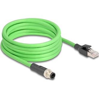 Delock Kábel M12 D kódolt 4 tűs apa - RJ45 apa PUR (TPU) 5 m
