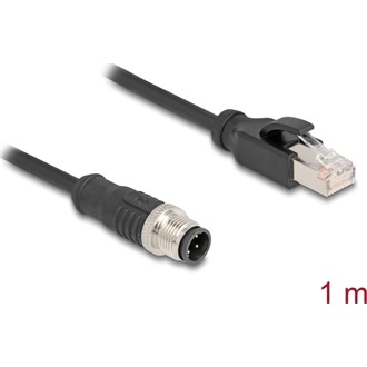 Delock Kábel M12 D kódolt 4 tűs apa - RJ45 apa PVC 1 m