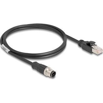 Delock Kábel M12 D kódolt 4 tűs apa - RJ45 apa PVC 1 m