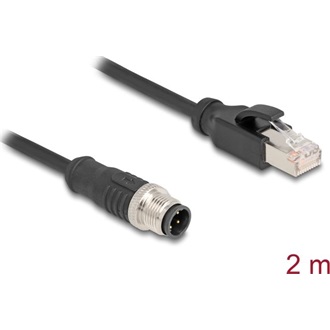 Delock Kábel M12 D kódolt 4 tűs apa - RJ45 apa PVC 2 m