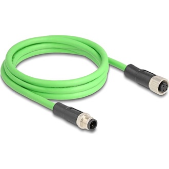 Delock Kábel M12 D kódolt 4 tűs apa - anya PUR (TPU) 2 m