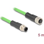 Delock Kábel M12 D kódolt 4 tűs apa - anya PUR (TPU) 5 m