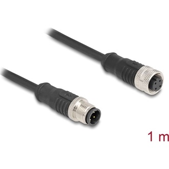 Delock Kábel M12 D kódolt 4 tűs apa - anya PVC 1 m