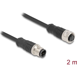 Delock Kábel M12 D kódolt 4 tűs apa - anya PVC 2 m