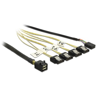 Delock SAS mini SFF-8643 -> 4db SATA F/F adatkábel 0.5m + sideband