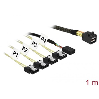 Delock Kabel Mini SAS HD SFF-8643 > 4 x SATA 7 Pin + Sideband 1 m Metall